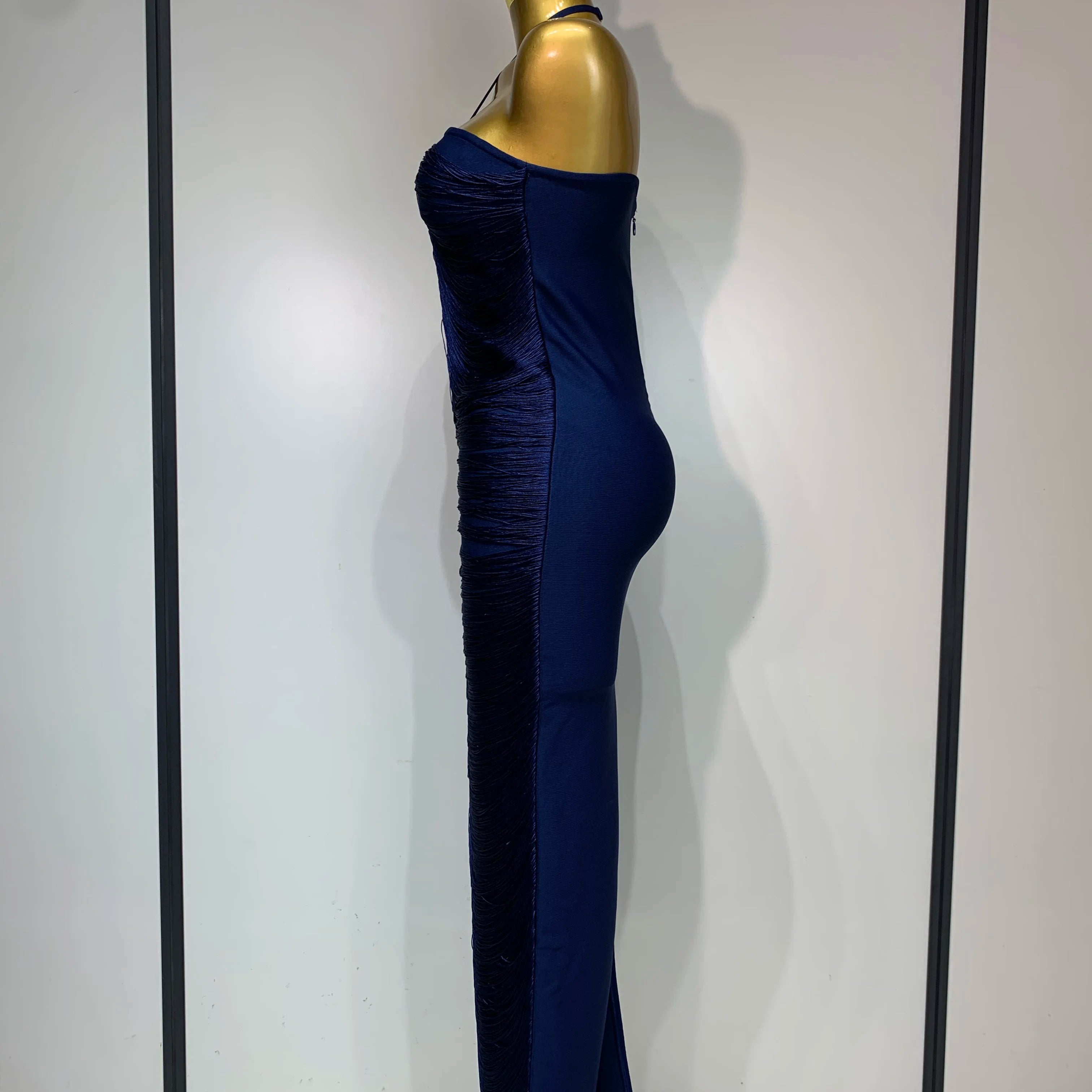 Women's Fashion Tassel Split Hanging Neck Bodycon Dress Elegant Celebrity Evening Party Luxuru Birthday Wedding Guest Dress