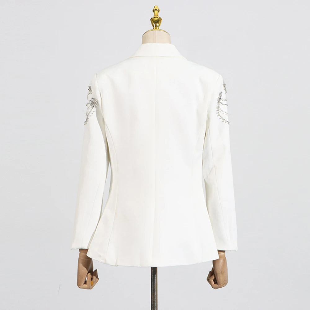 Solid Spliced Diamond Luxurious Jackets for Women Lapel Long Sleeve Patchwork Pocket Elegant Jacket Female Clothing