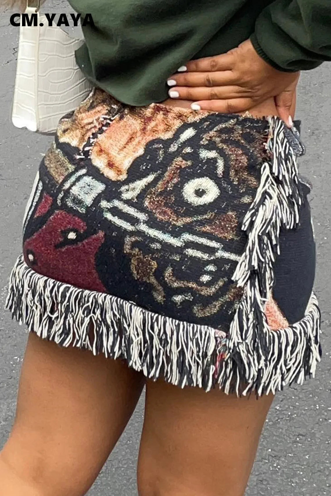 2024 Spring Casual Fashion Pattern Tassel Mini Short Skirt Slim Print Street Female INS Classic Women’s Skirts