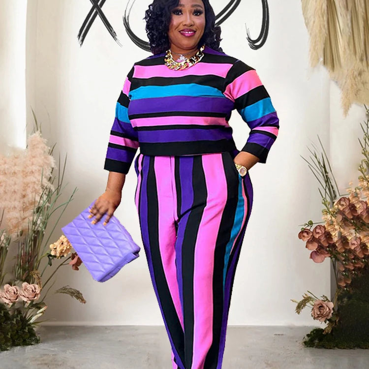 Curvy Woman Clothes Plus Size Autumn 2 Piece Outfit Set Elegant Pants and Blouse Set Ladies Casual Outfits