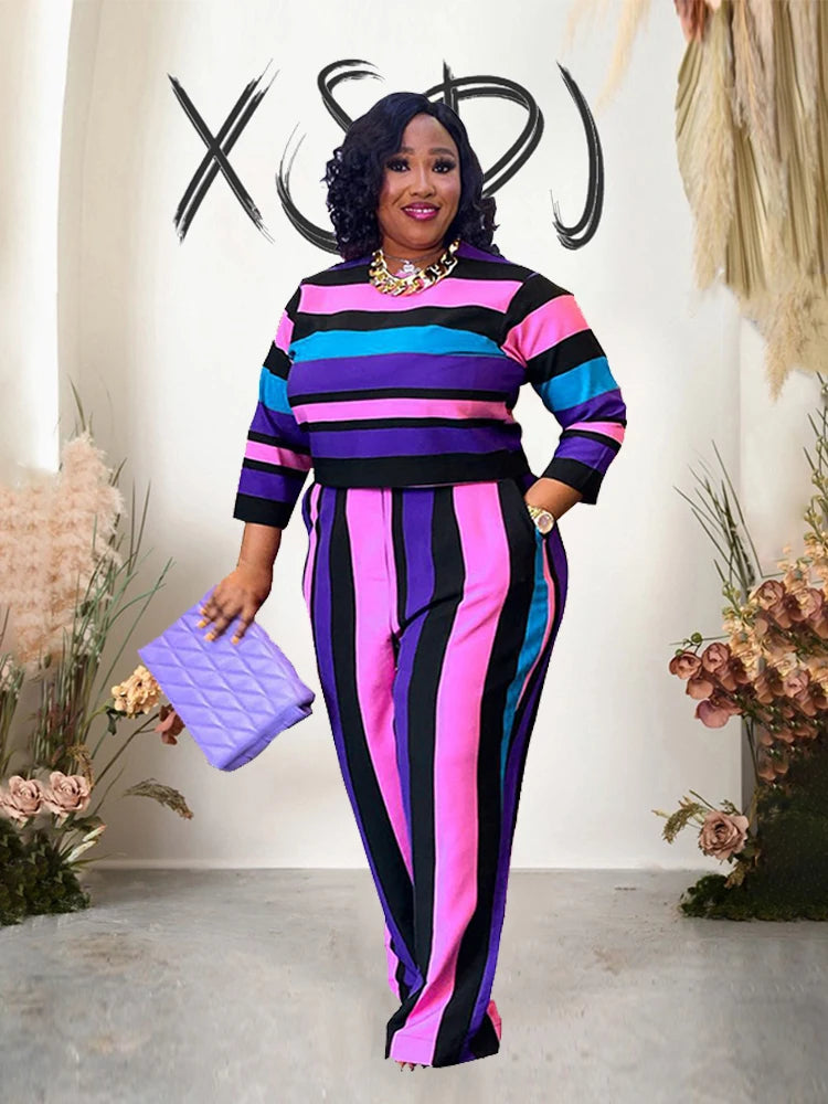 Curvy Woman Clothes Plus Size Autumn 2 Piece Outfit Set Elegant Pants and Blouse Set Ladies Casual Outfits