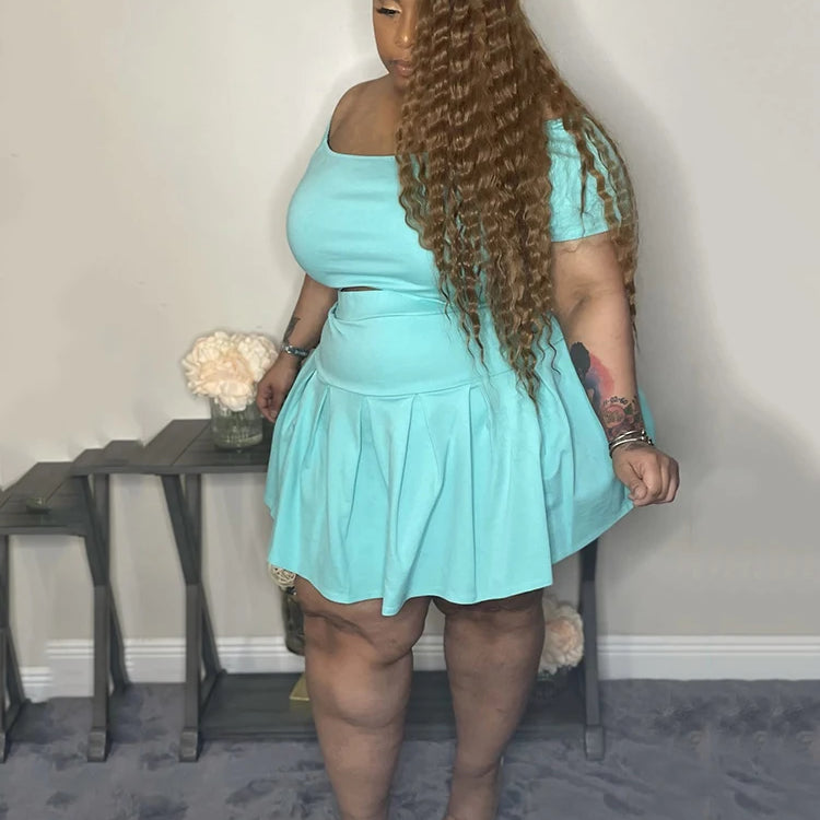 5xl Plus Size Women Clothing Wholesale Summer Outfits Crop Tops and Pleated Skirt Tracksuit Sweet Dress Suits Dropshipping