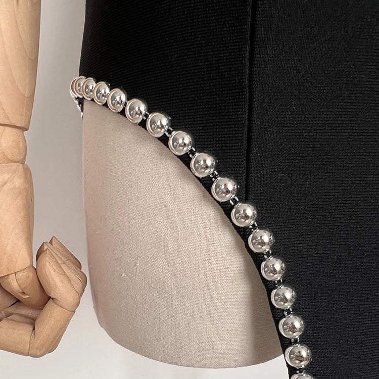 Sexy Strapless Balck Mini Dress Women Chic Rivet Design Bodycon Bandage Night Club Party Dress