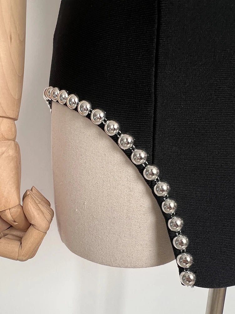 Sexy Strapless Balck Mini Dress Women Chic Rivet Design Bodycon Bandage Night Club Party Dress