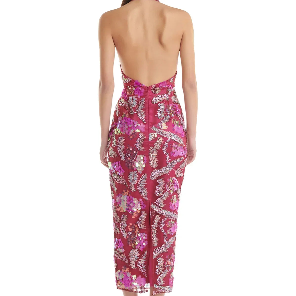 Rosered Women Sexy Halter Backless Sequins Embroidery Bodycon Long Dress Evening Party Fashion Birthday Outfit