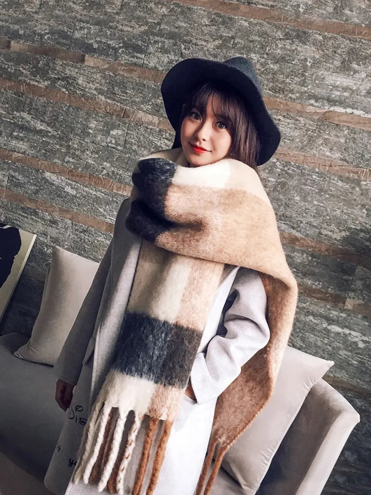 Winter Plaid Vintage Scarf Women Men Preppy Scarves Warm Pashmina Foulard Bufanda Male Mujer Thick Wrap Shawl