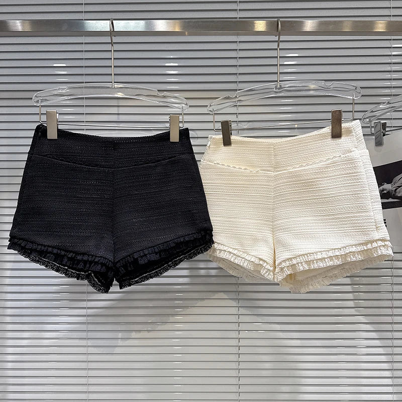 Winter New Sweet Fashion Style Lace Ruffle Hem Woolen Shorts For Women Solid Color Versatile Short Pants 11A07813