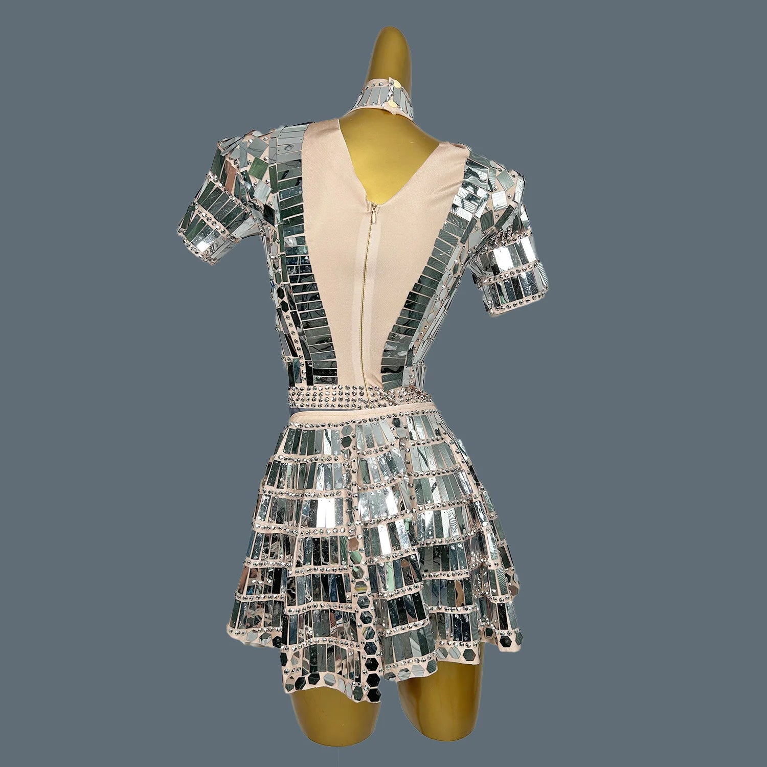 Women's Stage Show Bodysuit Mini Skirt 2Pcs Set Nightclub Dance Costume Birthday Party Shine Sequins Singer Wear Lianghuanghuang