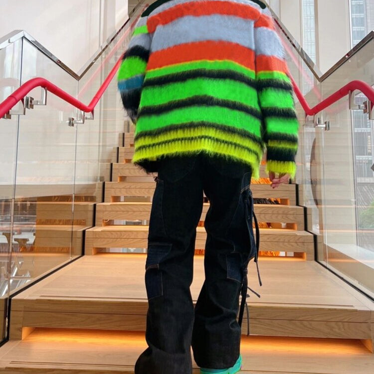 Weird Puss 2022 Cardigan Sweater Y2K Women Button Contrast Color Patchwork V-Neck Lantern Sleeve Top Street Hipster Loose Coat