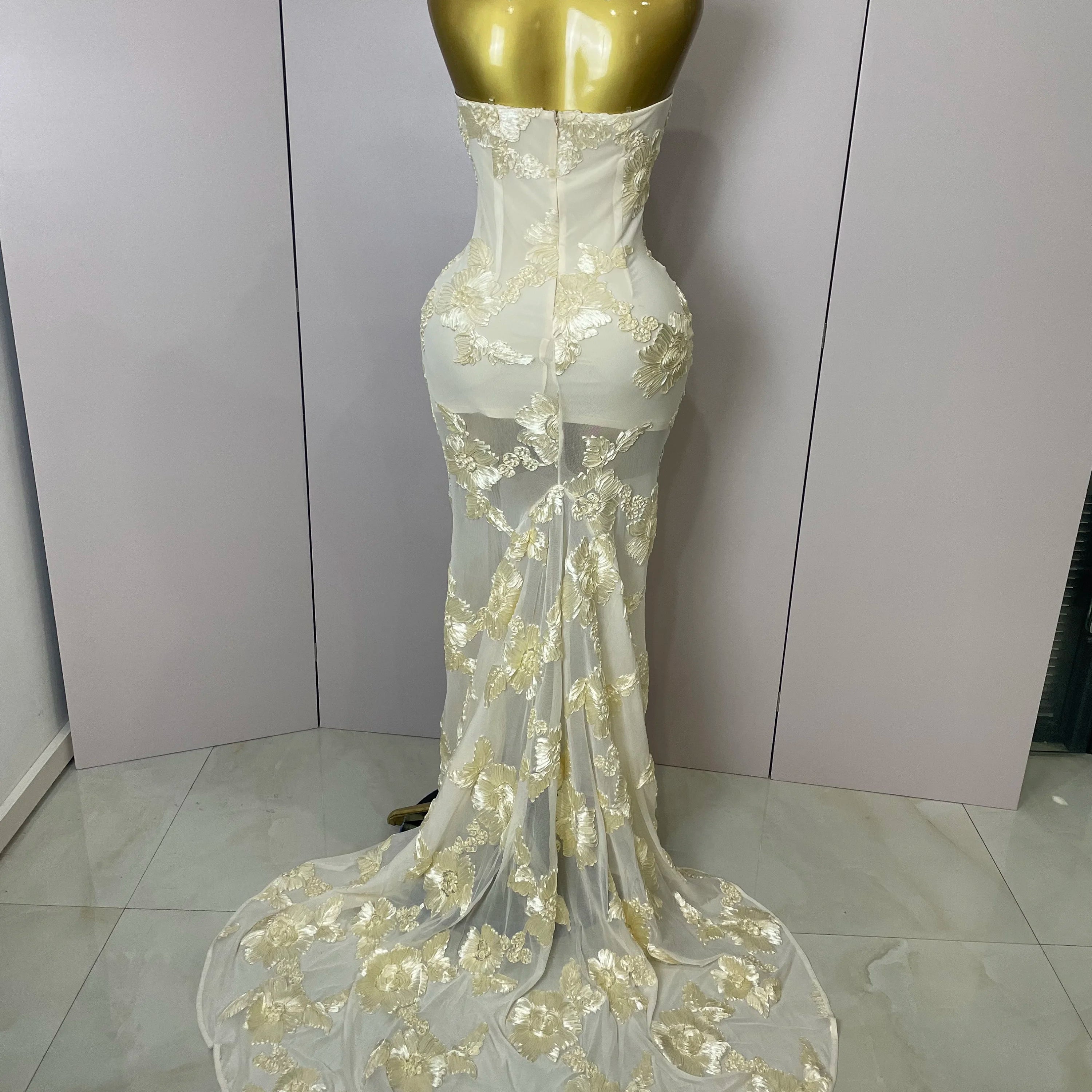 2025 New Top Quality Women Sexy Strapless Embroidery Floor-length Maxi Dress Celebrate Evening Party Prom Cocktail Outfit