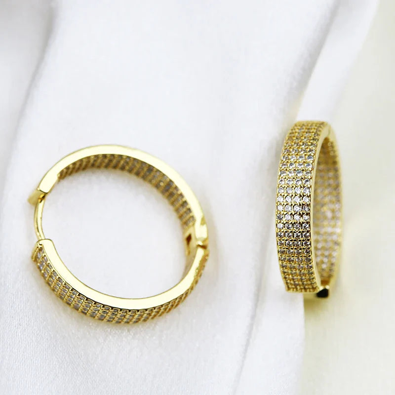 5 Pairs Classic Hoop Earrings Pave Zircon Gold Elegant Lovely Women Jewelry Party Gift 30960