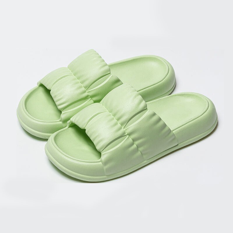 Summer Home Soft Sole Cloud Slippers Women Men Thick Platform Slippers Indoor Flip Flops Anti-Slip Sandals Slides for Bathroom Green