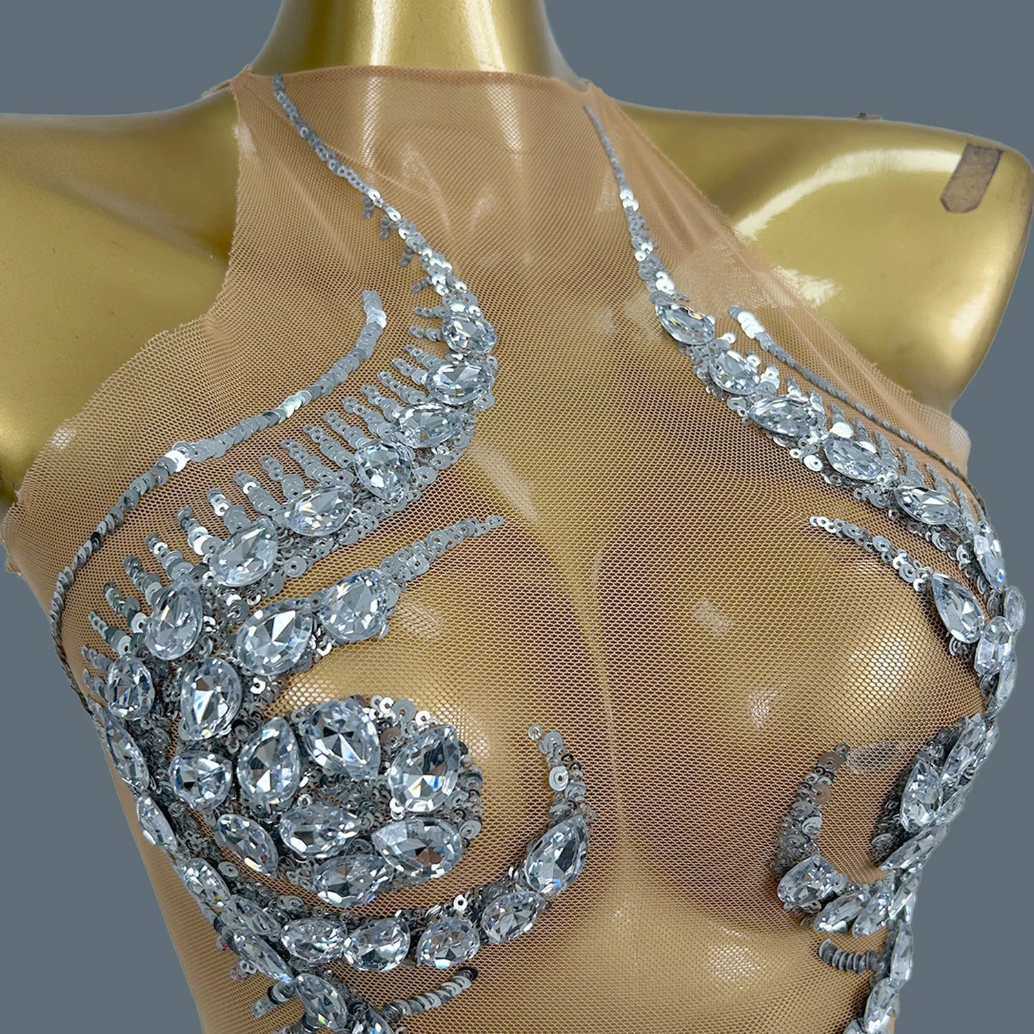 Neck-mounted Gauze Mini Dress Birthday Celebrate Party Mesh Short Outfit Sexy Women Hot Girls Night Bar Club Dance Wear Wandao