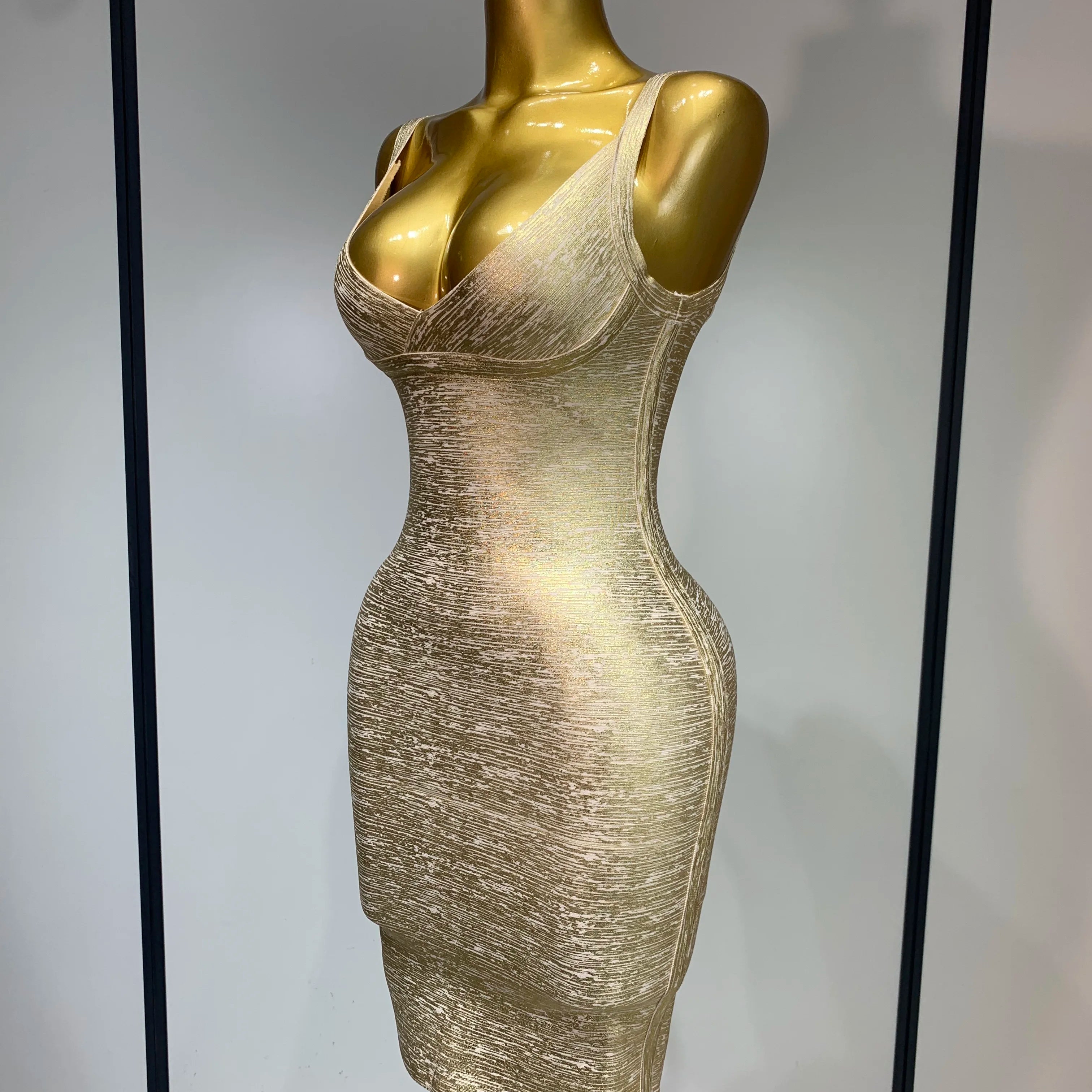 Celebrity Elegant Gold Bodycon Bandage Dress Women Sexy Nightclub Evening Party Luxury Birthday Dress Vestidos