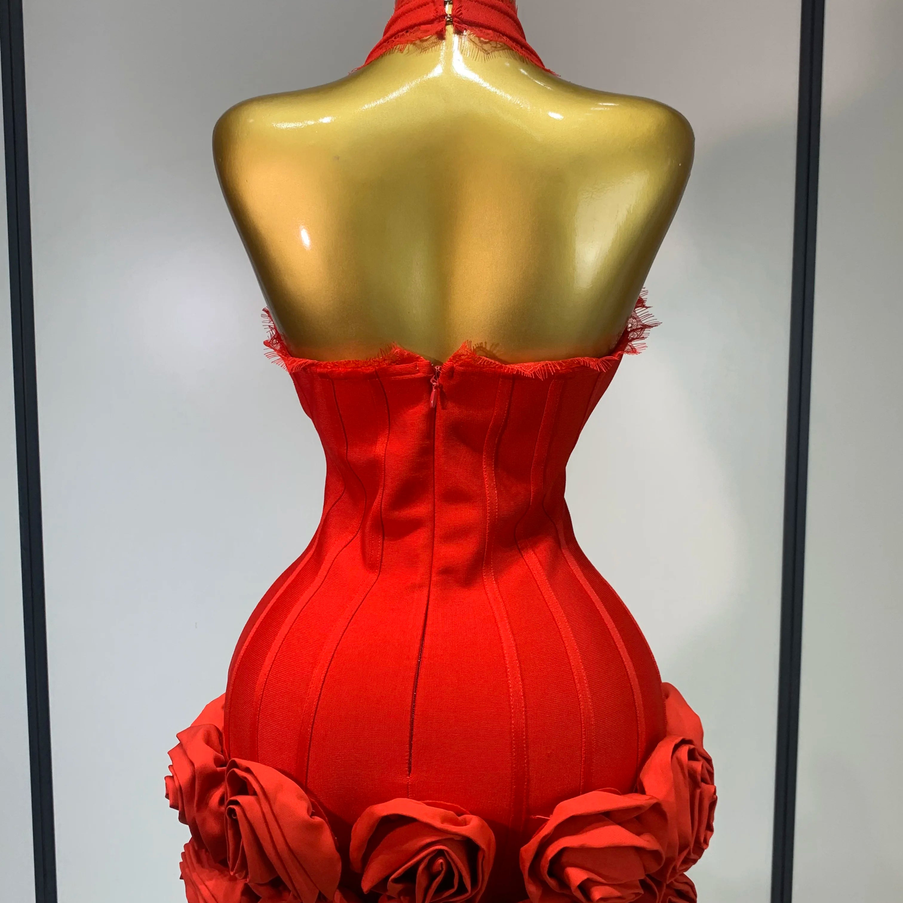 Elegant Women Sleeveless Sexy Halter Applique Bodycon Mini Bandage Dress Celebrity Fashion Nightclub Party Luxury Birthday Dress