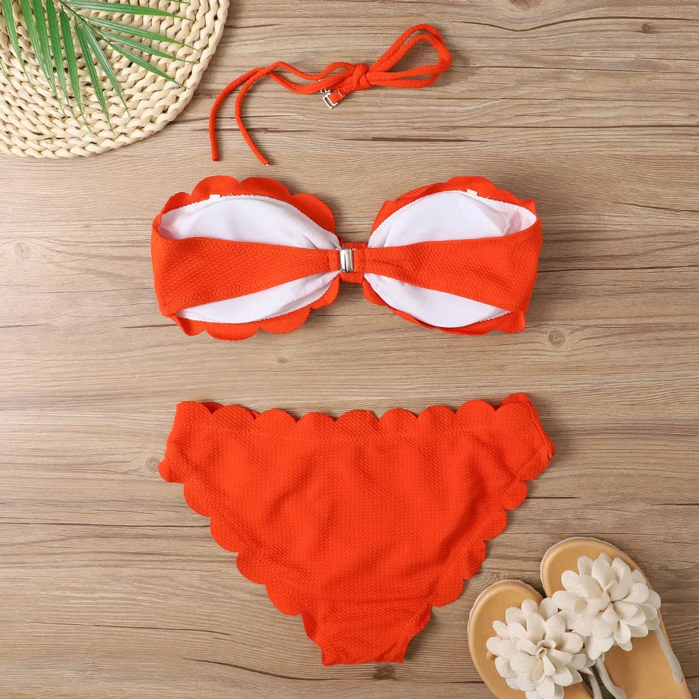 Sexy Bandeau Bikinis Women Brazilian Swimsuit Solid Swimwear Female Summer Beachwear Bathing Swimming Suit Bequine