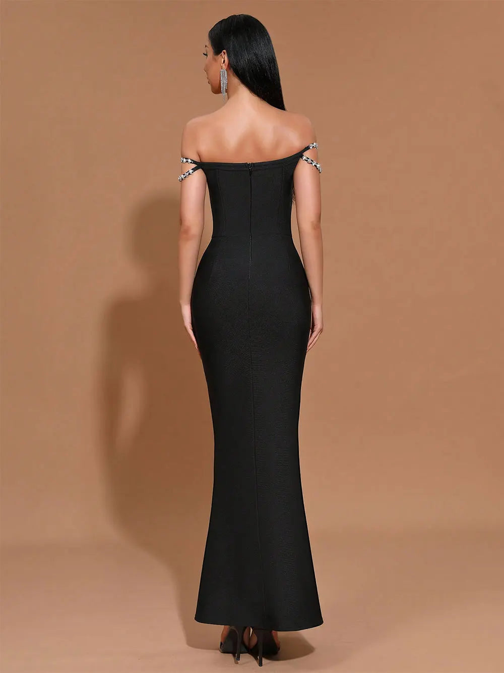 2025 Elegant Women's Spaghetti Strap Nail Diamond Design Bandage Dress Bodycon Backless Long Dress Fashion Dinner Party Vestidos