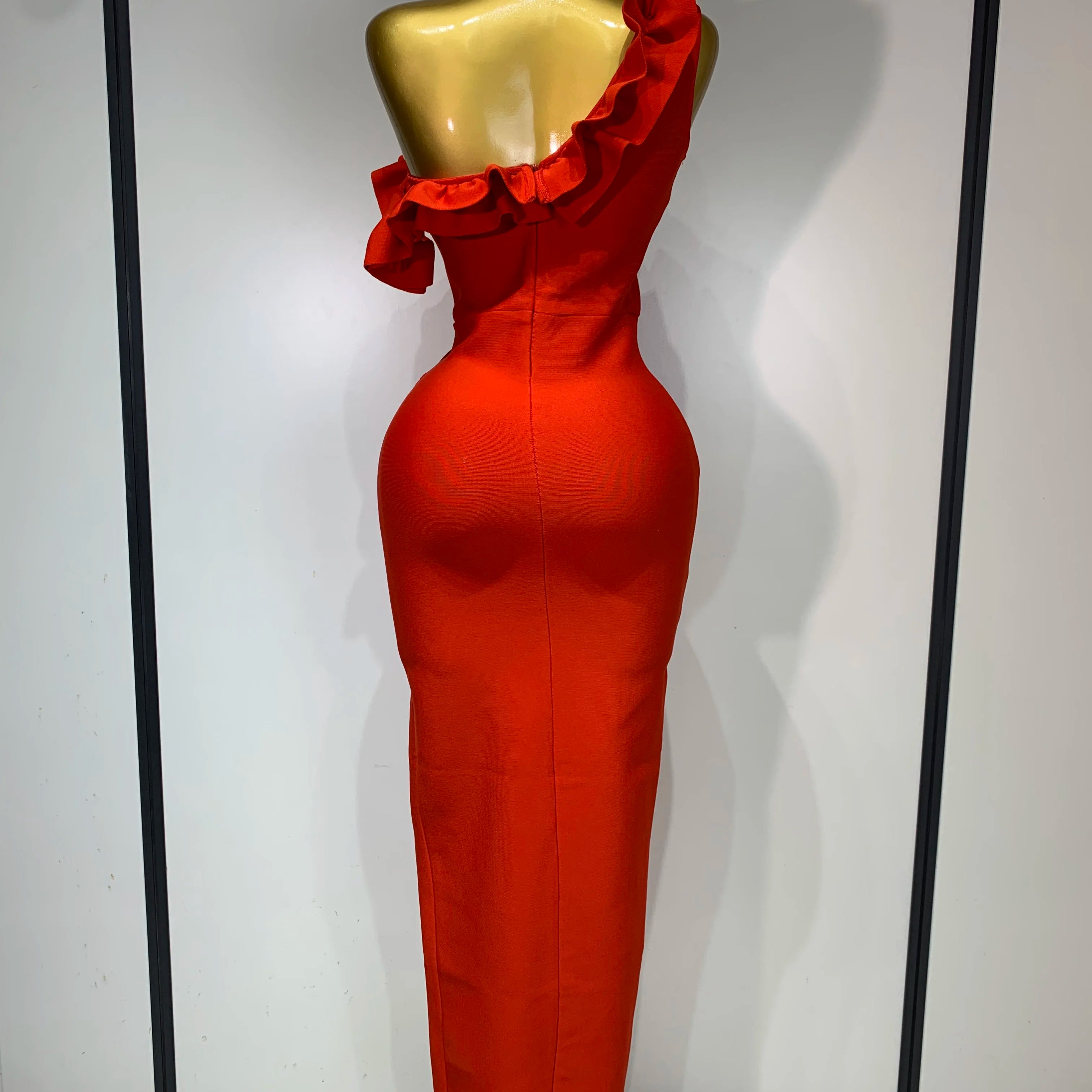 Women Sexy Off Shoulder Ruffles Midi Bodycon Bandage Dress 2025 Knitted Celebrity Elegant Evening Luxury Club Party Dresses