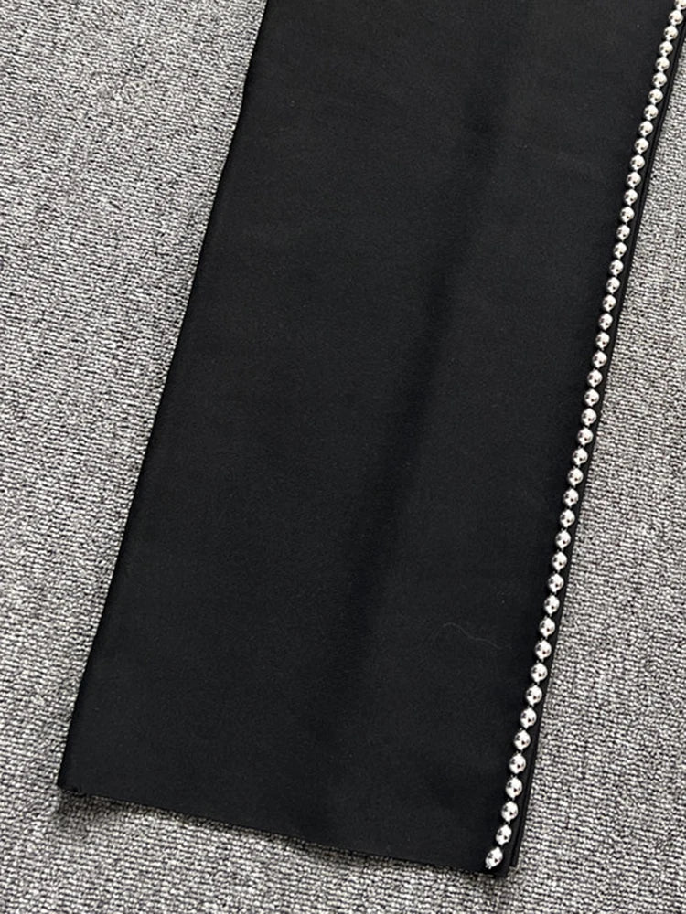 2022 Winter Black Dress Women Sexy Hollow Out High Slit Fashion Party Wear Bandage Dress With Long Sleeve