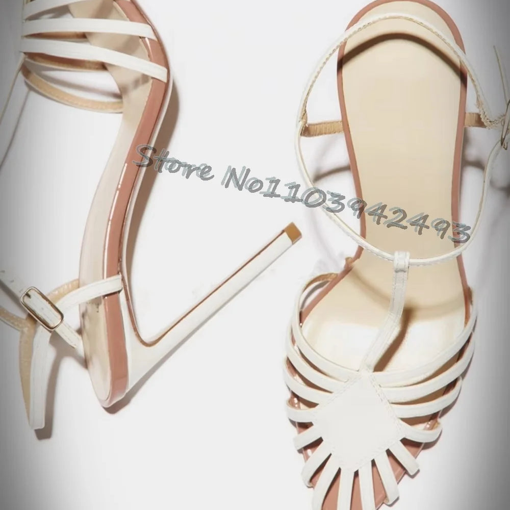 Womens Strappy High Heels Open Toe Sandals Fashion Summer Party Shoes Ladies Elegant Wedding Dress Shoes Red And White Color Ava white
