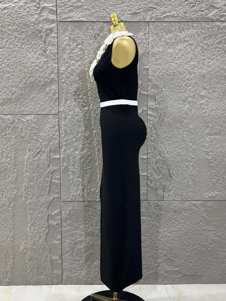 Women Sexy One Shoulder White Florals Bodycon Long Bandage Dress Celebrate Nightclub Party Fashion Outfit