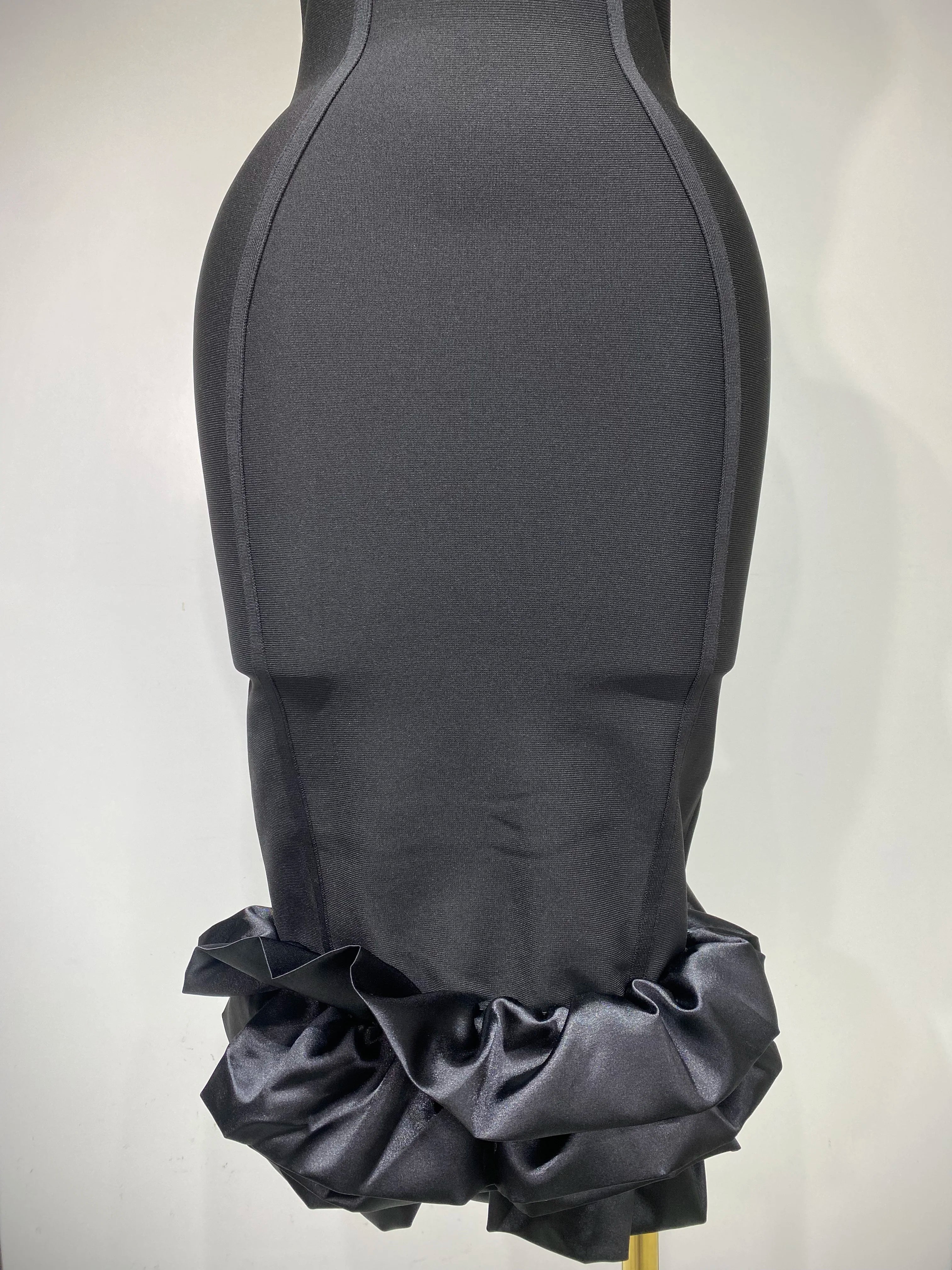 Women Sexy High Collar Ruffle Black Bandage Dress Sheath Sleeveless Party Prom Gown Elegant Formal Luxury Birthday Club Dresses