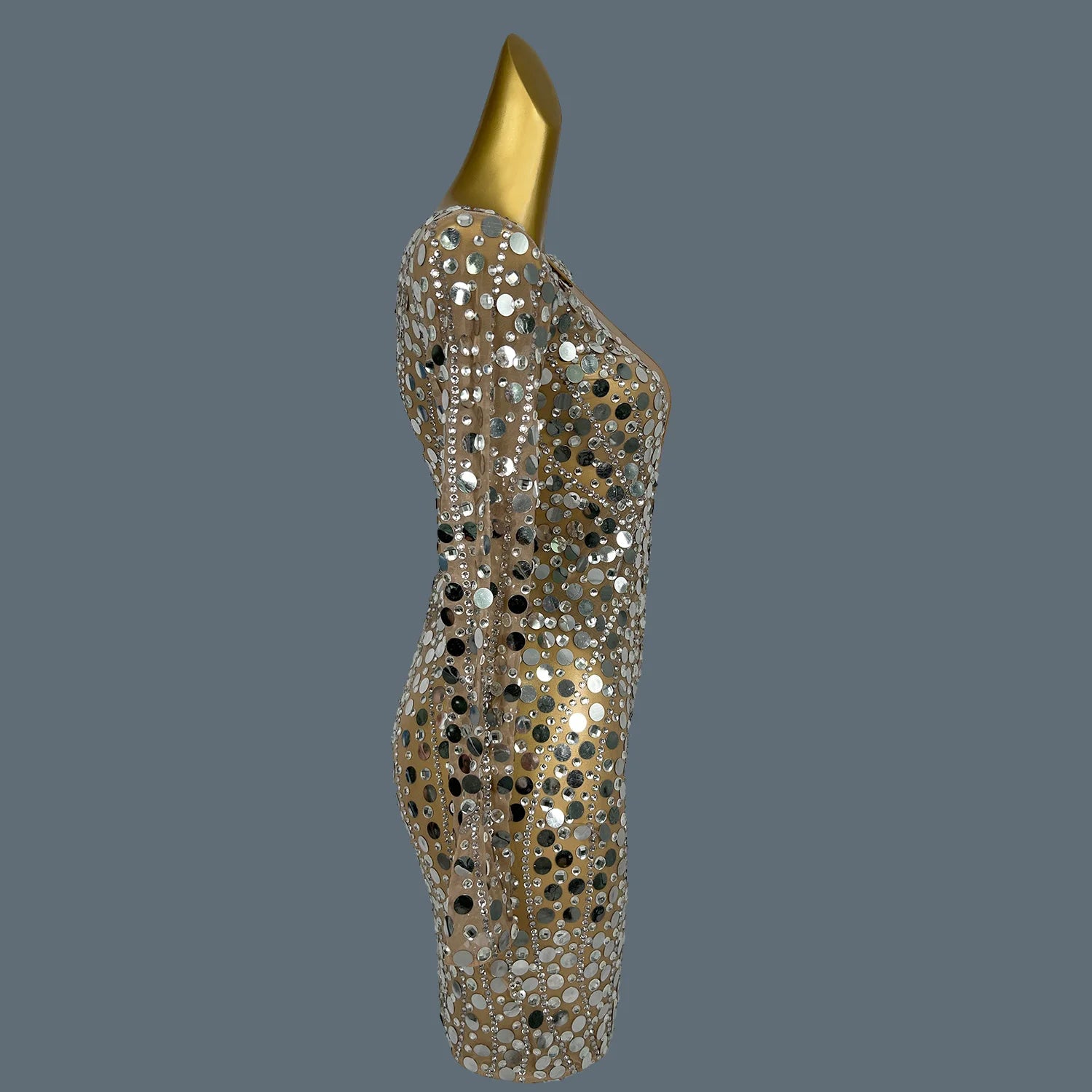 Trendy Sequin Evening Gowm Sexy Mini Dress for Women Sheer Mesh Rhinestone Slimming Party Show Clothing Huadiandian