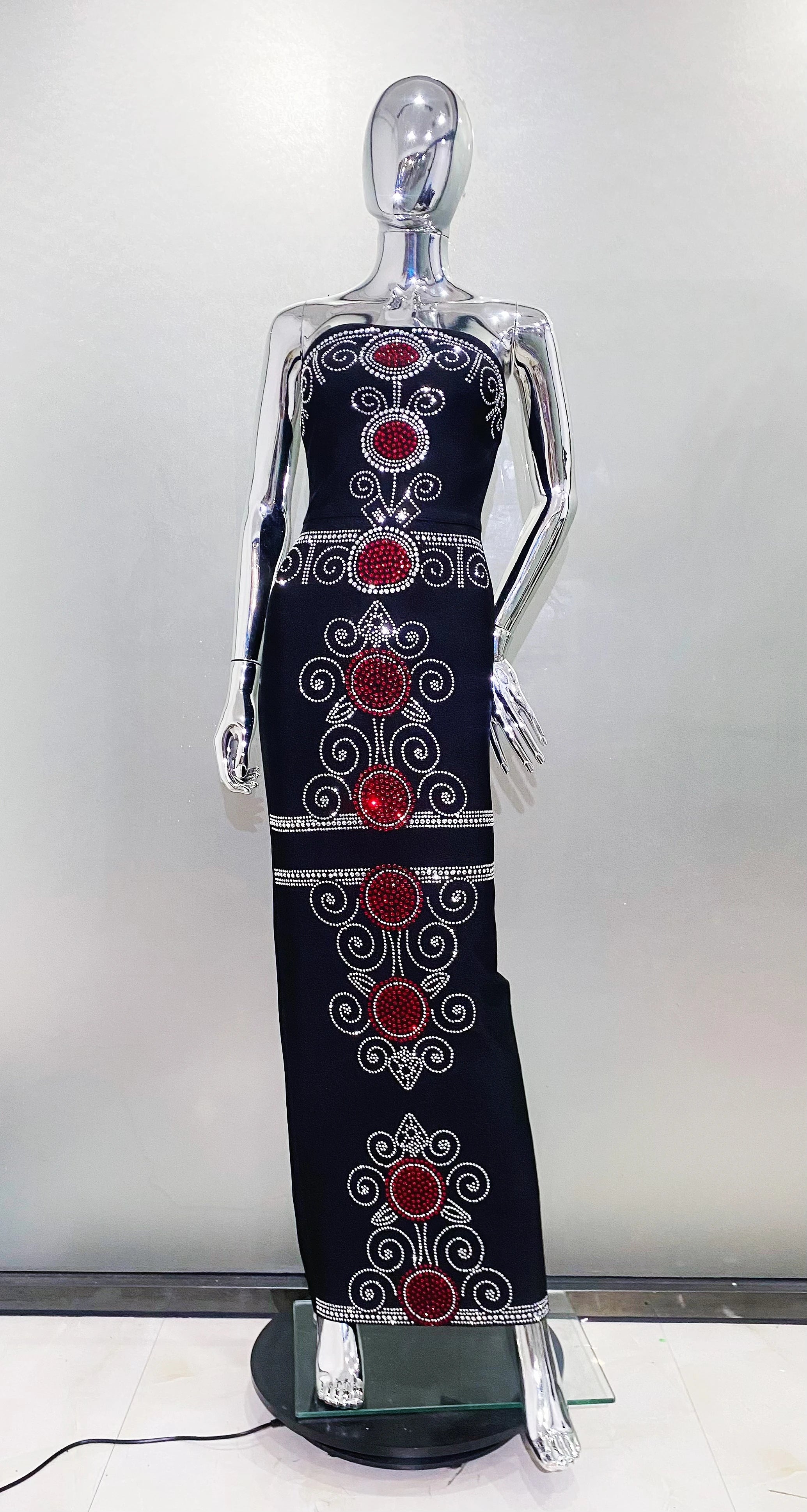 Top Women Sexy Strapless Colorful Rhinestones Bodycon Bandage Long Dress Celebrate Evening Party Birthday Outfit Vestido