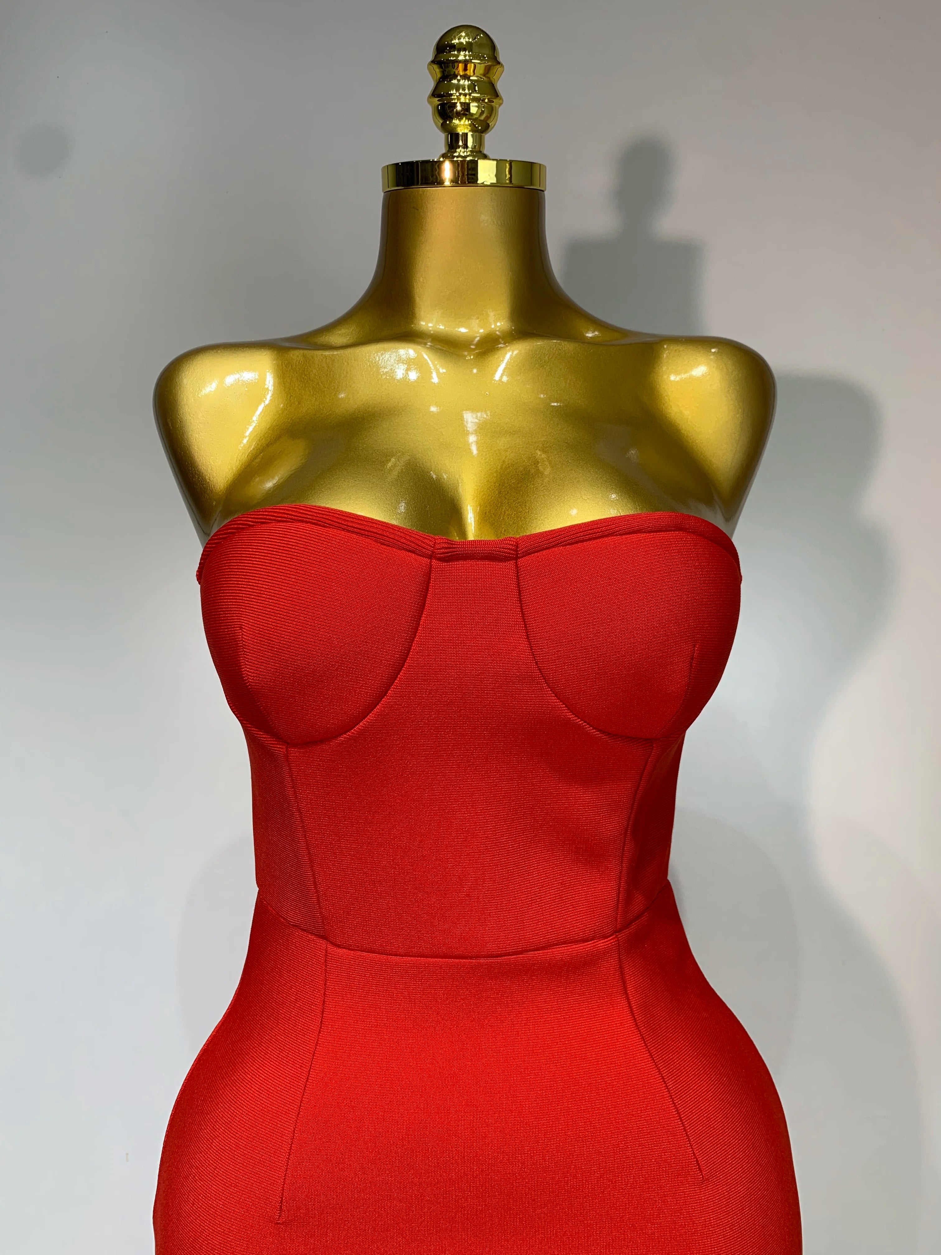 Sexy Red Strapless High Split Long Bandage Dress Luxury Birthday Dress Women Backless Bodycon Dresses Elegant Evening Party Gown