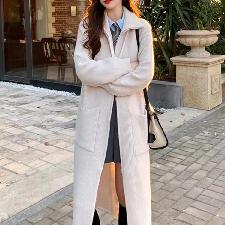 Za-High quality 2024 autumn and winter zipper knitted cardigan top sweater jacket. Women's thickened stand collar warm sweater