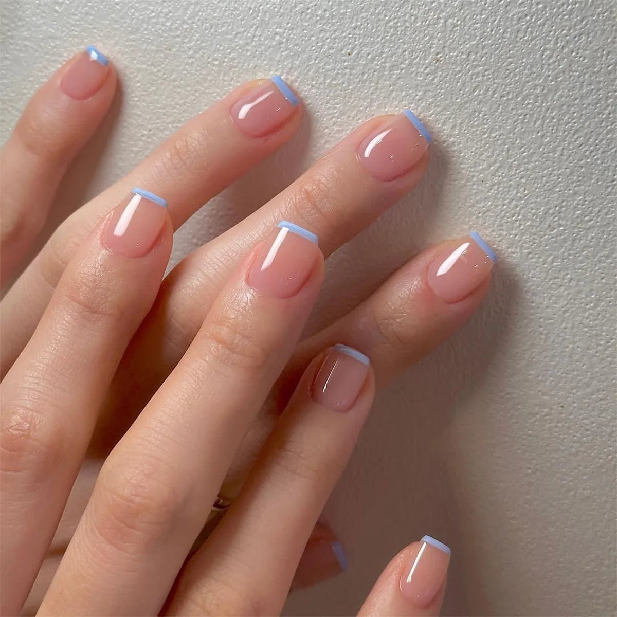 24pcs/set short fake nails for women girls french nude square white tips with rhinestones glitters Y2K press on false nail art 1022