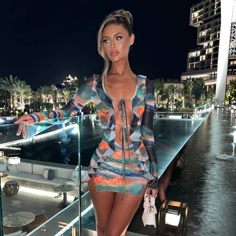 Townlike Sexy 3 Pieces Set Women Long Sleeve Crop Top And Mini Skirts And Bra Slim Three Piece Set 2024 Spring Summer Outfits 23008greenred