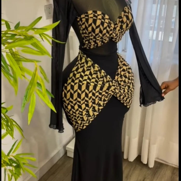 Women Houndstooth Printed Long Sleeve Draped Ruched Bodycon Midi Mini Dress 2025 Vacation Sexy Party Evening Dresses