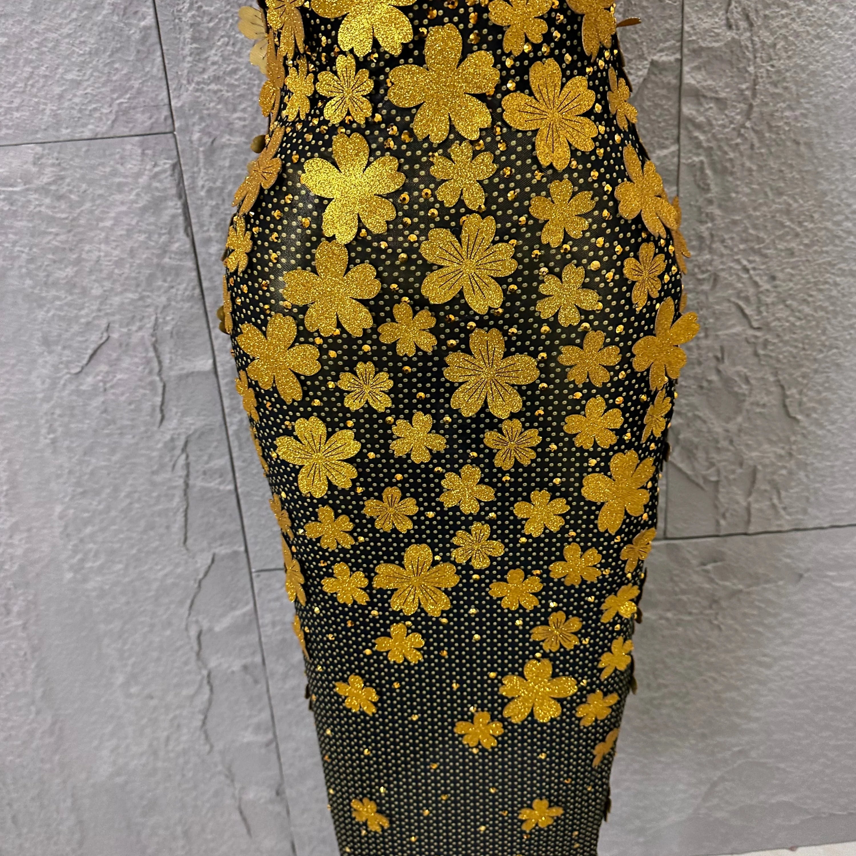 Sparkly Women Sexy Strapless Slim-fit 3D Flower Evening Gala Party Nightclub Cocktail Party Stage Performance Costume