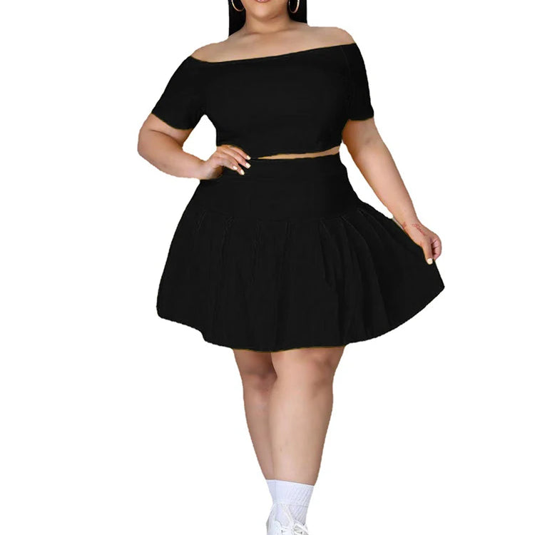 5xl Plus Size Women Clothing Wholesale Summer Outfits Crop Tops and Pleated Skirt Tracksuit Sweet Dress Suits Dropshipping black