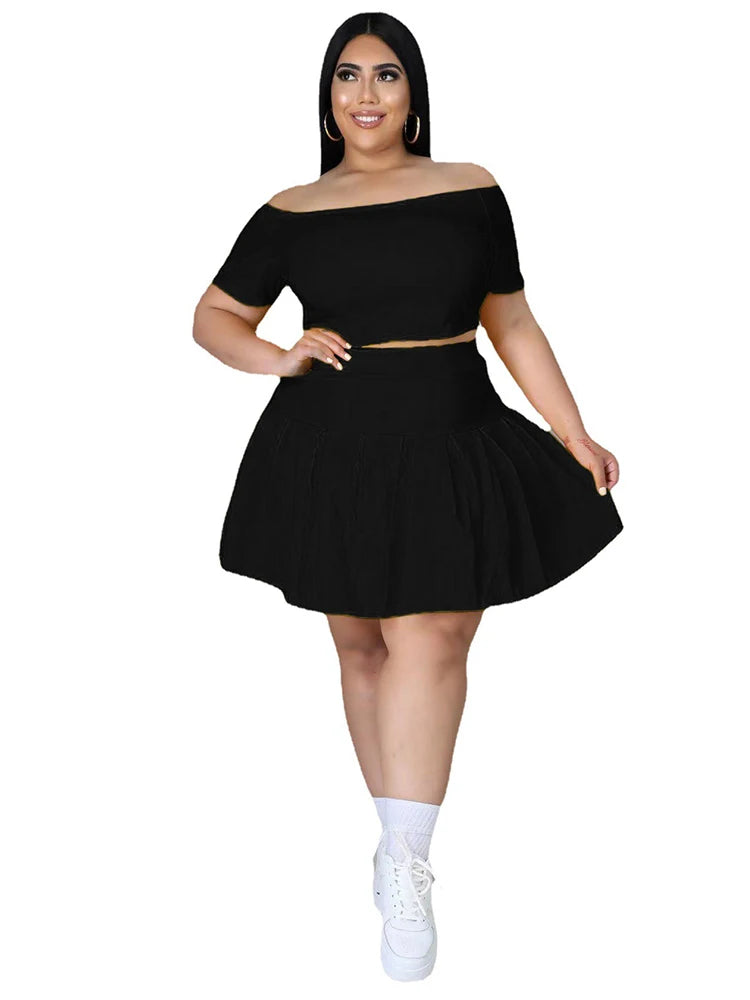 5xl Plus Size Women Clothing Wholesale Summer Outfits Crop Tops and Pleated Skirt Tracksuit Sweet Dress Suits Dropshipping black