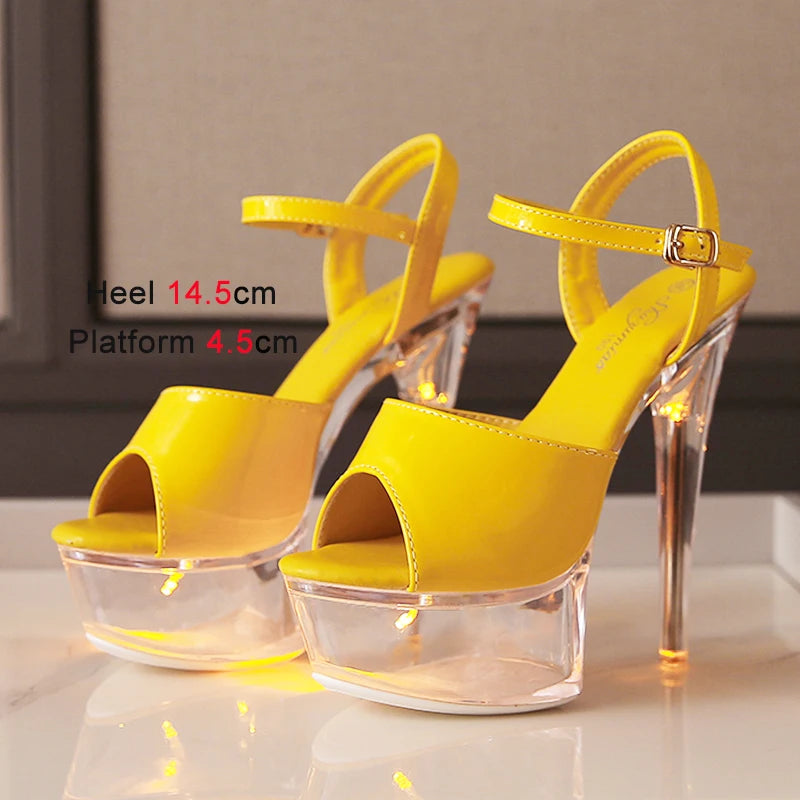 Women's Transparent And Glowing High Heels Red LED Light Up Party Sandals Nightclub Pole Dance Shoes 14.5CM Summer Runway Pumps As Picture Shown 1