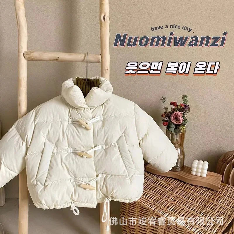 Winter Warm Down Jacket Kids Cotton Clothes Girls Thick Outerwear Children's Coat Fashion Cropped Jacket 2-10 Years White