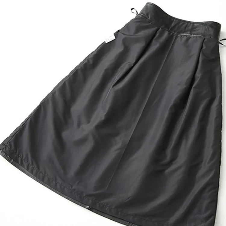 Spring Black Long Luxury Clothes for Women with Sashes High Waist A Line Midi Pu Leather Skirt Runway High Fashion 2023