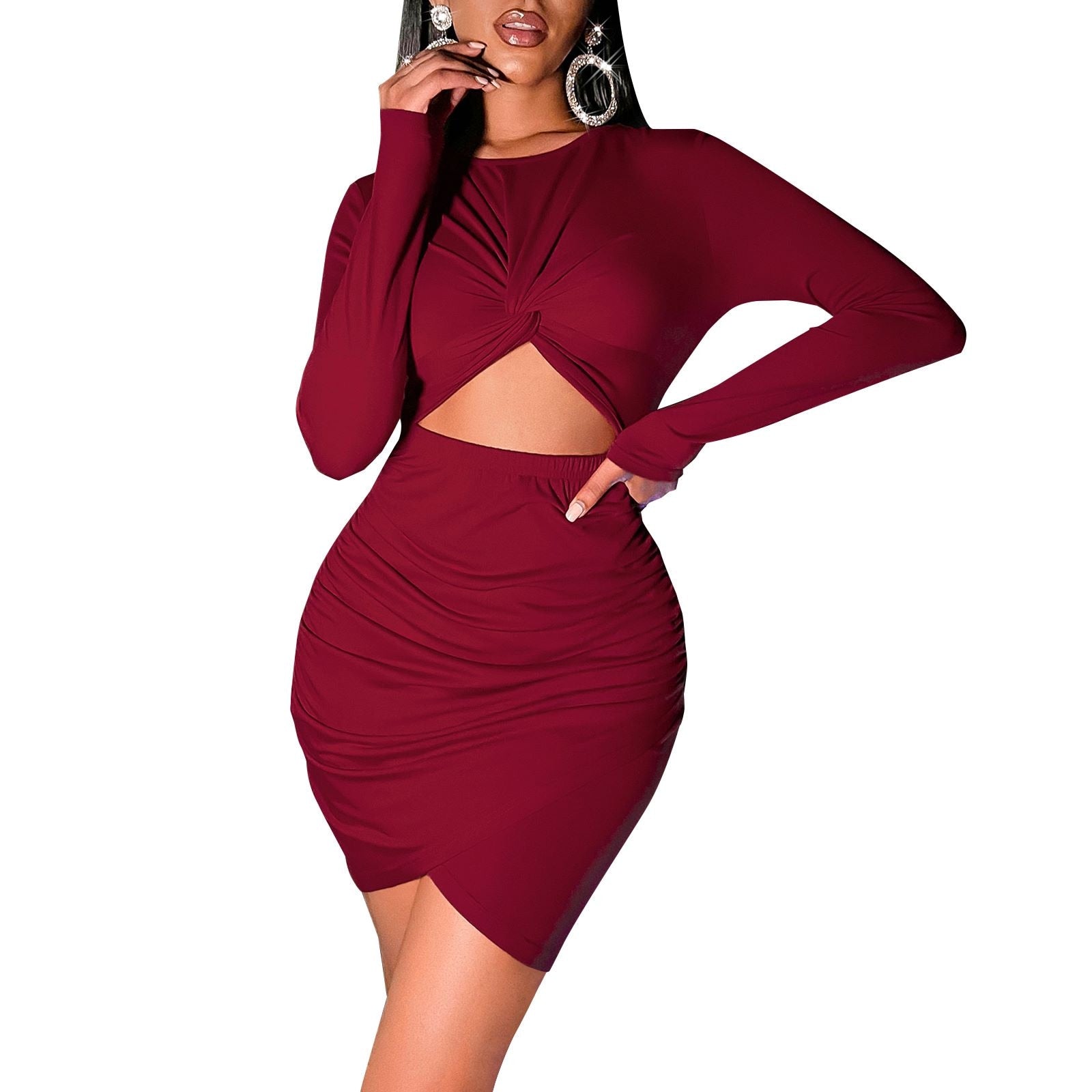 Women's 2024 Dress New Explosive Bag Hip Skirt Crop Female Skirt wine red