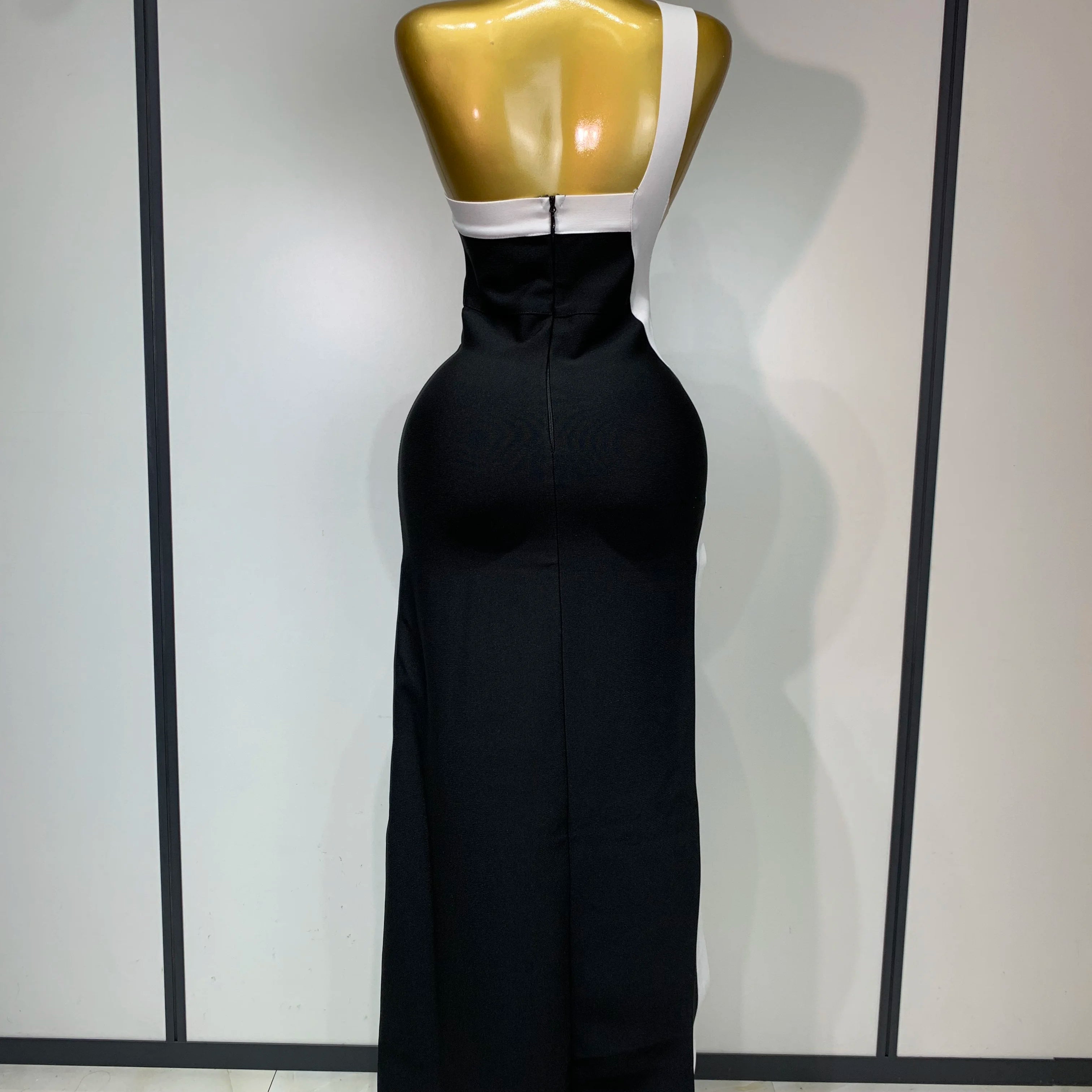 Women Sexy One Shoulder Split Black White Patchwork Bandage Bodycon Dress 2025 Celebrity Elegant Evening Party Birthday Outfit