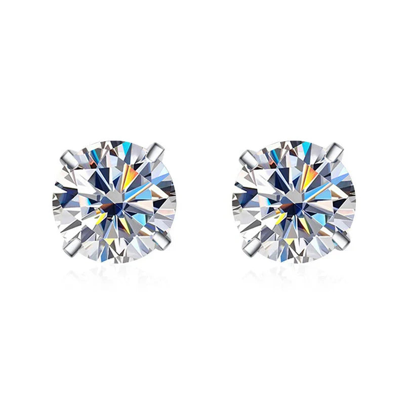 JOIAS HOME Silver 925 Moissanite Three Claw Jewel Earrings For Women, Fashionable And Elegant Commemorative Gift Birthday Gift white