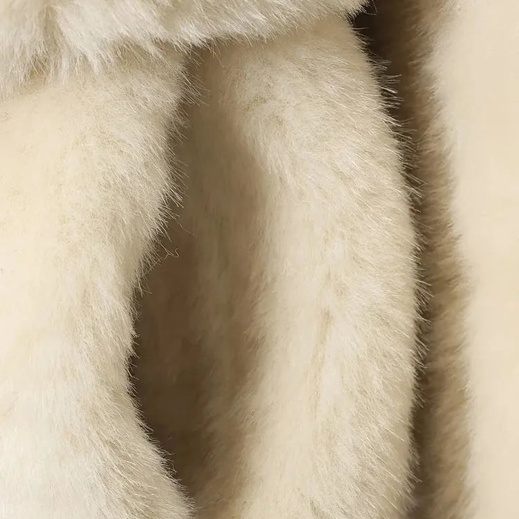 Women Thicken Faux Fur Coats For Autumn Winter Warm Long Sleeve Turn Down Collar Coats Chic New Belt Loose Jacket Street Tops