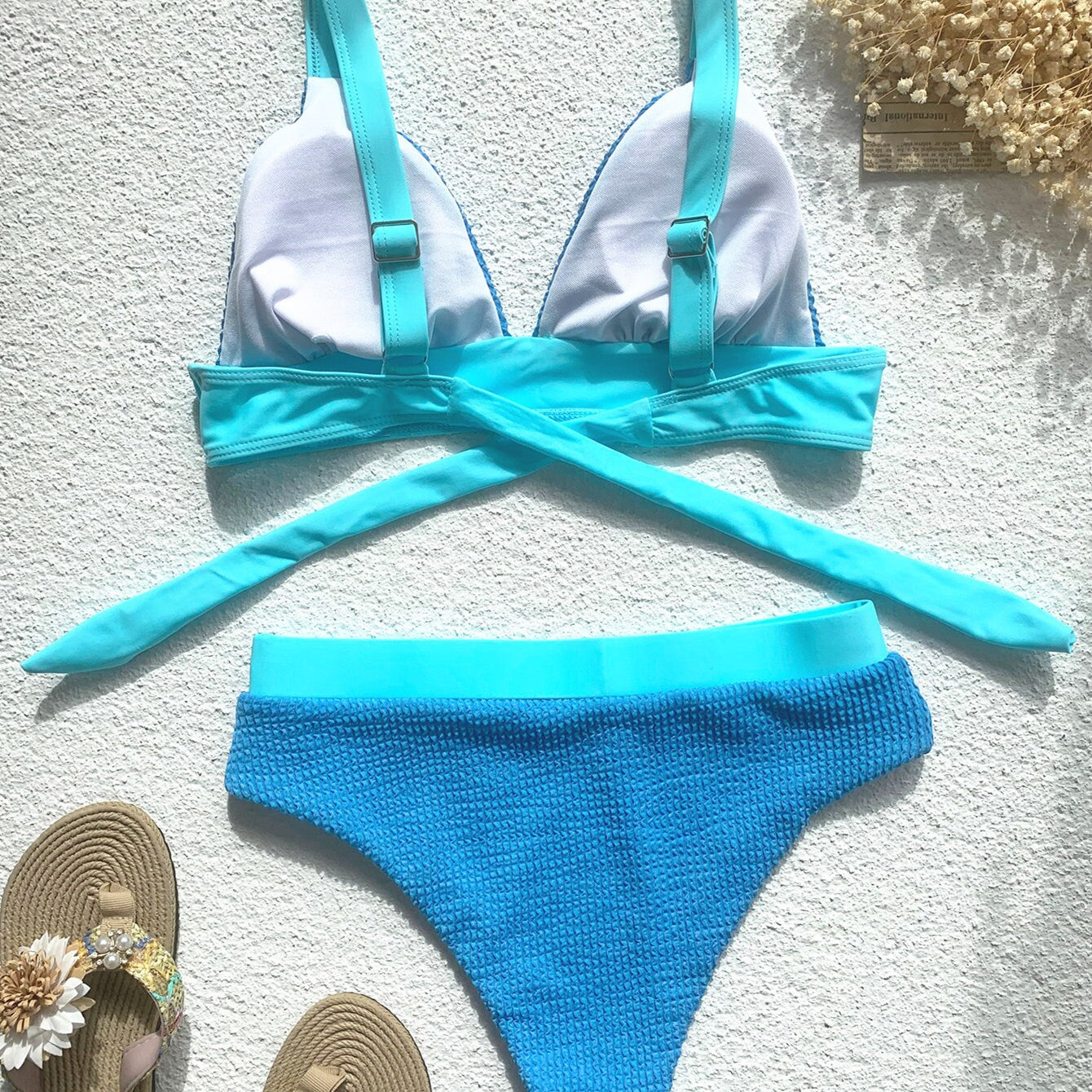 Sexy V-neck Bikini High Waist Swimsuit - Textured Swimwear Colorblock Bathing Suit New High Cut Bikinis Set