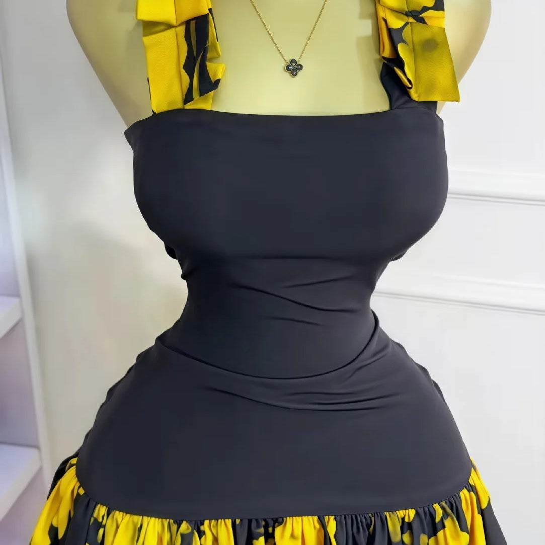 Women Tie Dye Printed Patchwork Sleeveless Big Swing Bodycon Mid Mini Dress 2025 Vacation Sexy Party Evening Dresses