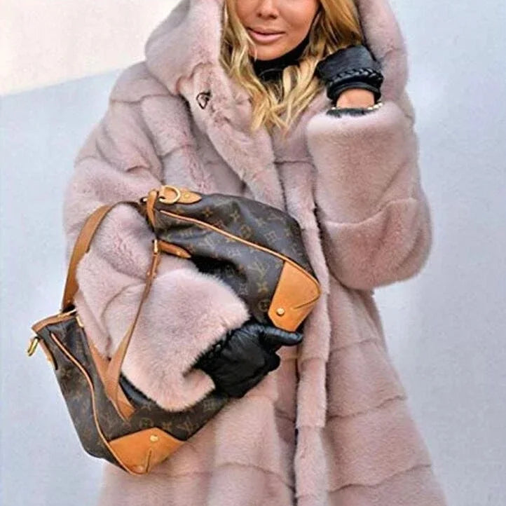 Women's Fashion Long Faux Fur Coat Autumn Winter Warm Women Faux Fox Fur Fluffy Jacket Furry Coats Long Sleeveless Jacket Teddy Pink