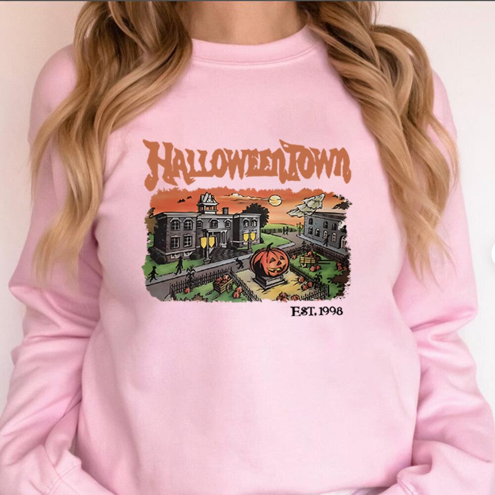 Retro HalloweenTown 1998 Crewneck Sweatshirt Halloween Shirt Funny Halloween Party Sweater Fall Pumpkin Tshirts Halloween Gift Pink