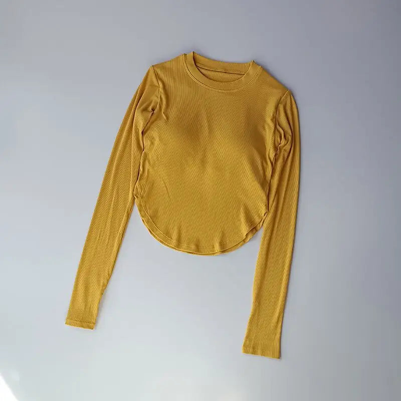 LOERSS Women Sport T-Shirt Breathable Yoga Long Sleeve Fitness Gym Yoga Running Tops Quick Dry Winter Warm Workout Clothing Yellow