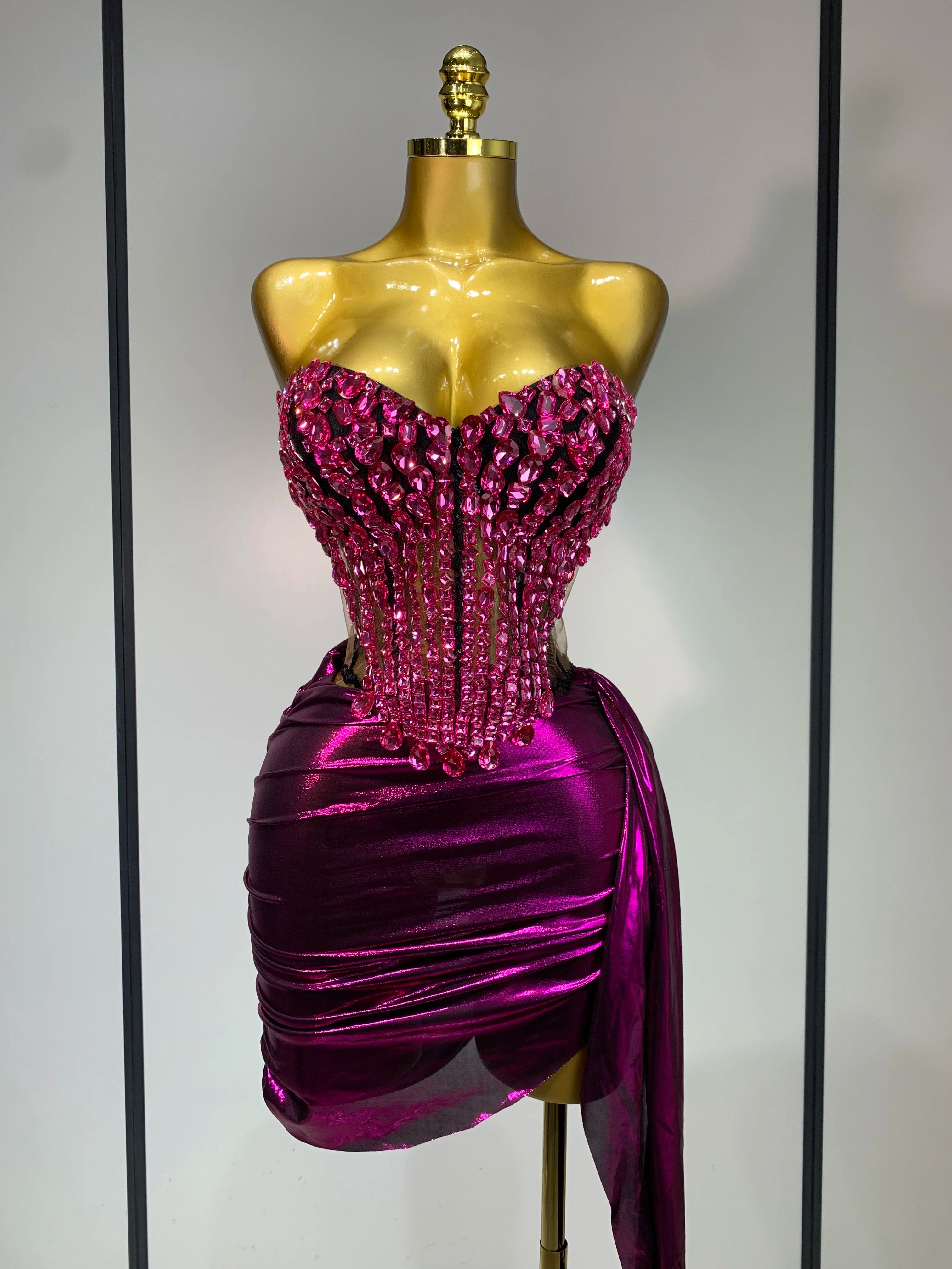 Luxury Birthday Party Celebration Dress Singer Dancer Stage Perform Clothing Drag Queen Costume Evening Party Nightclub Outfit purplish red