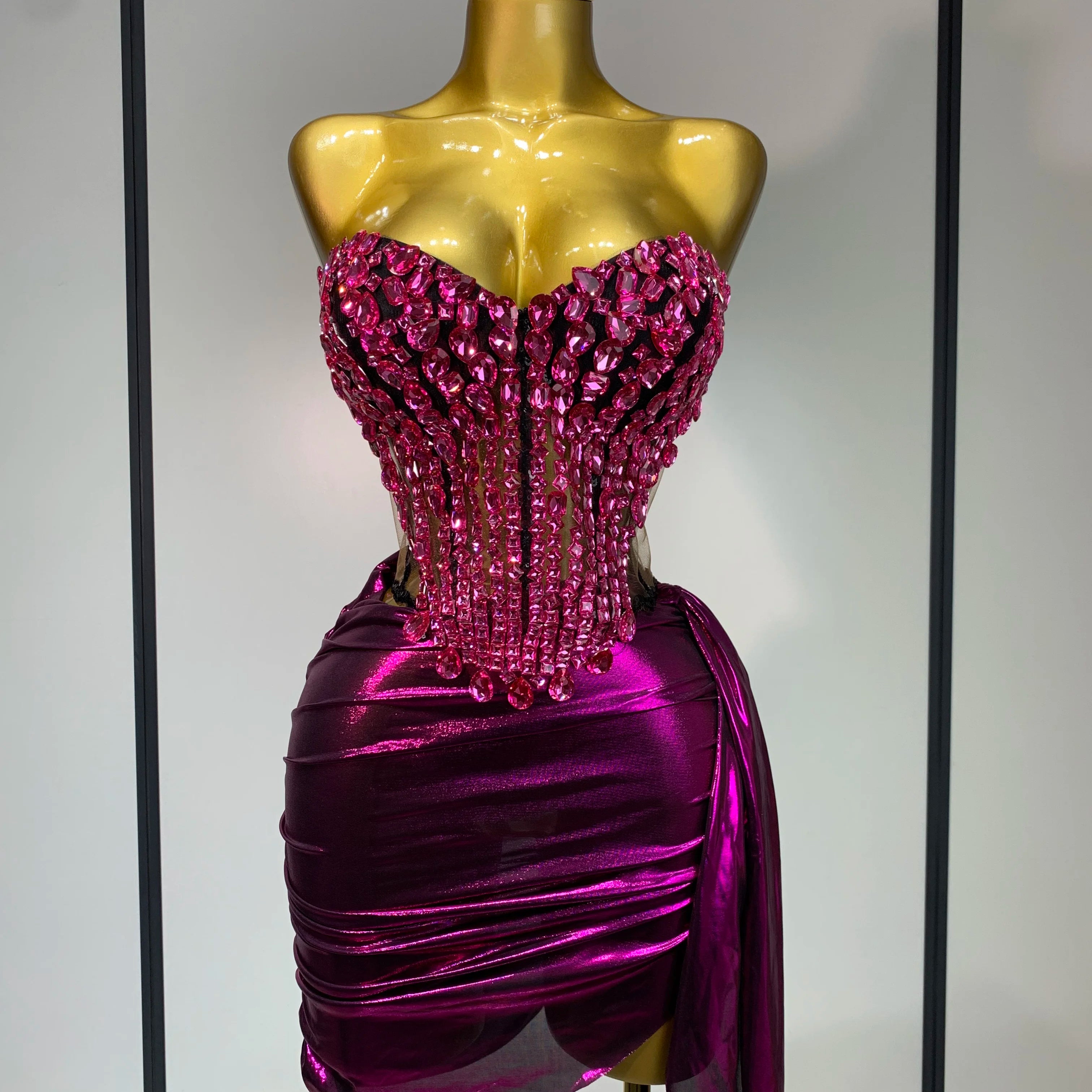 Luxury Birthday Party Celebration Dress Singer Dancer Stage Perform Clothing Drag Queen Costume Evening Party Nightclub Outfit purplish red